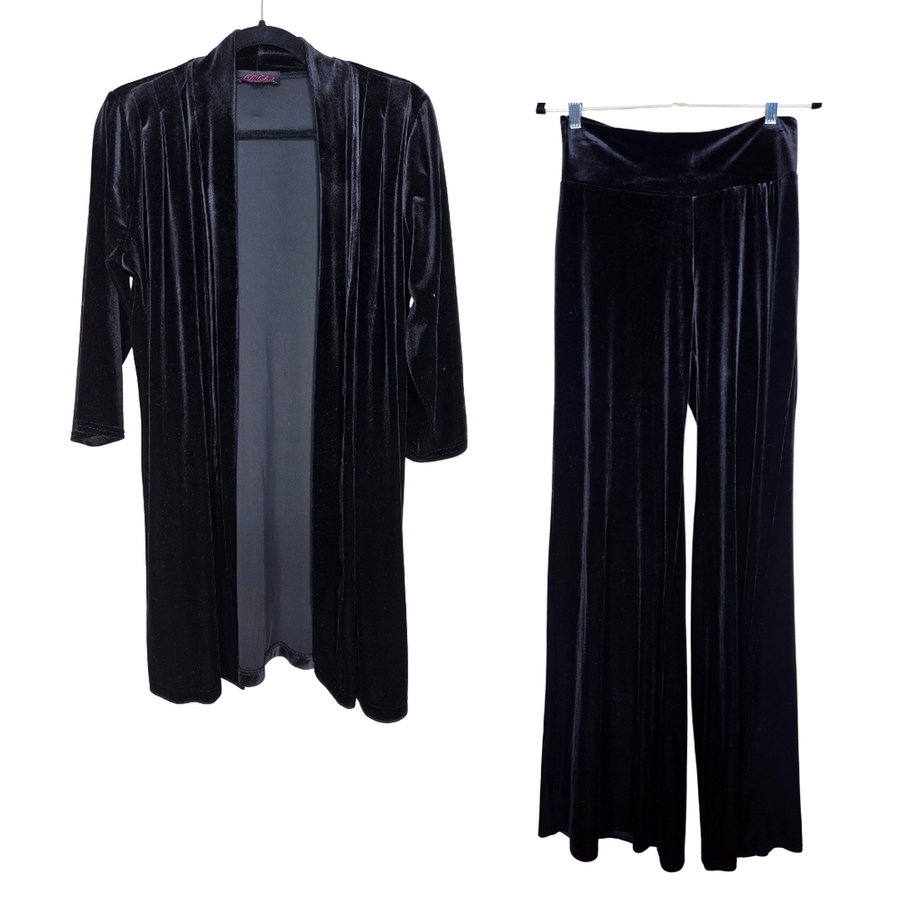 Black Velvet Stretch Sweater and Pants Set